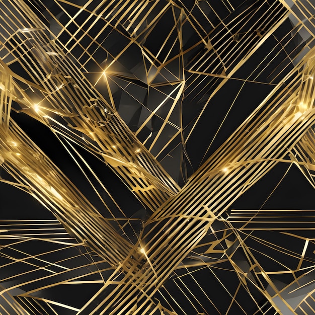 beautiful abstract art in black and gold iwith geometric sharp lines patternmotion broken glass