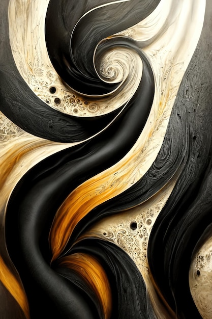 Beautiful abstract art in black and gold in swirl fluid mesmerize motion