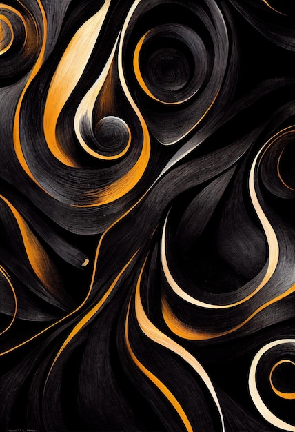 Beautiful abstract art in black and gold in swirl fluid mesmerize motion