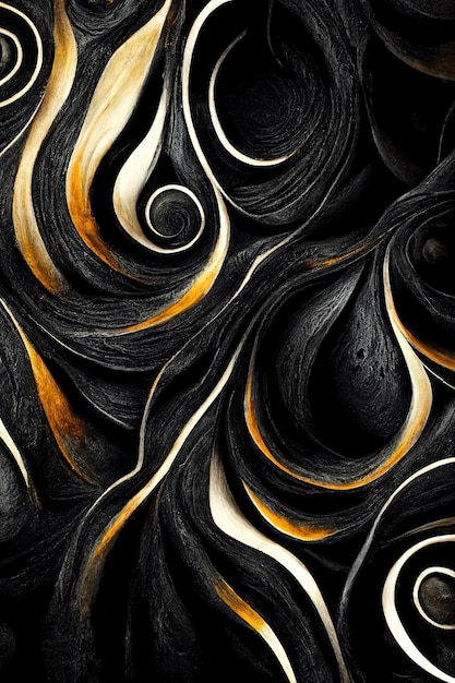 Beautiful abstract art in black and gold in swirl fluid mesmerize motion