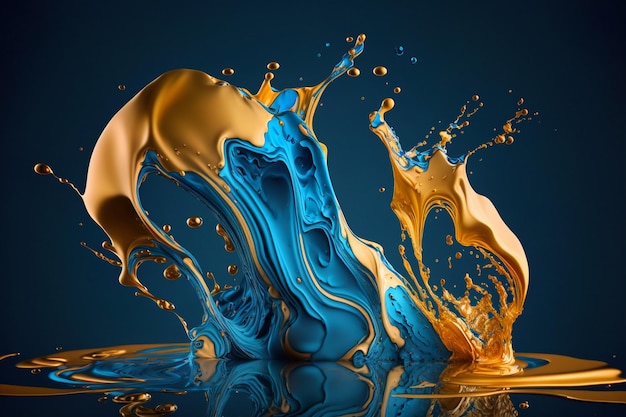 Beautiful abstract background Liquid splashes Water and gold Generative AI