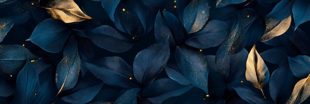 Photo a beautiful abstract background with blue and gold leaves symbolizing elegance luxury nature