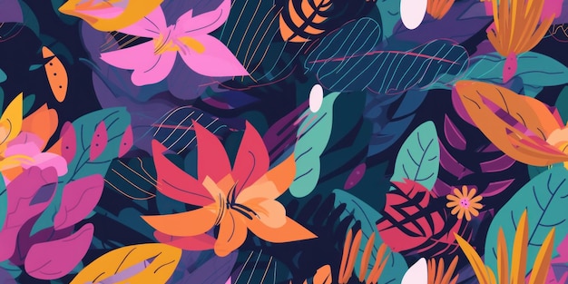 Beautiful abstract colourful tropical leaf seamless background Generative ai