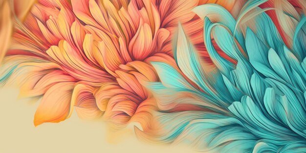 Beautiful abstract coral turquoise and yellow pencil drawing floral design background beautiful Generative AI AIG32