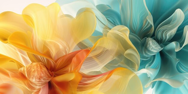 Beautiful abstract coral turquoise and yellow transparent floral design background beautiful Generative AI AIG32