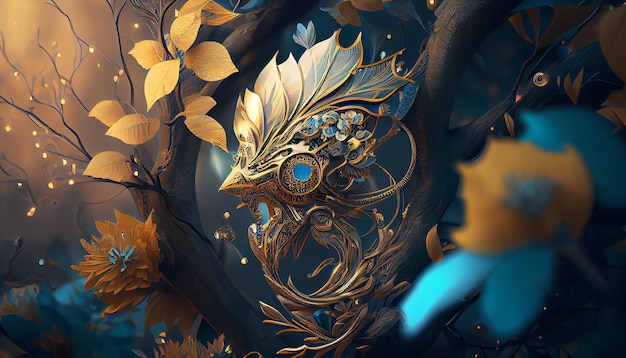 Beautiful abstract fantasy vintage gold flower Generative AI