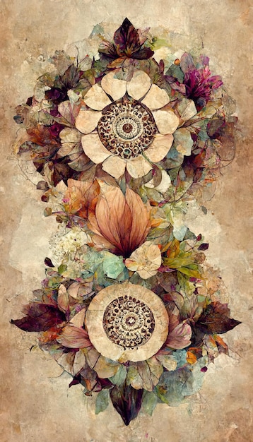 Beautiful abstract floral background art in earthy tones