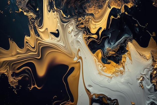 Beautiful abstract fluid art background texture ink and gold mixed texture