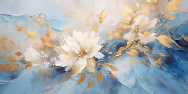 Beautiful abstract gold and blue impressionistic floral design background Generative AI AIG32