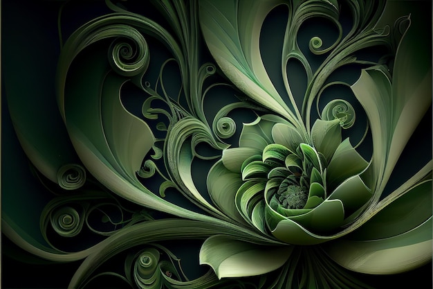 Beautiful abstract green floral design Generative AI