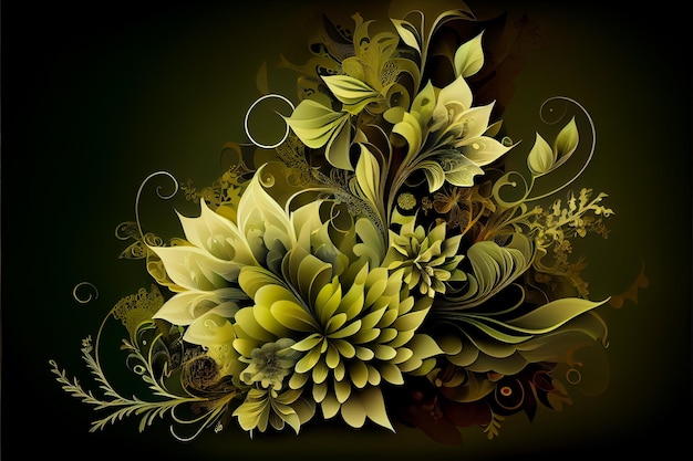 Beautiful abstract green floral design Generative AI