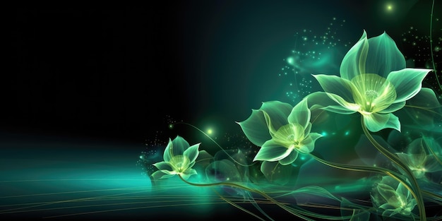 Beautiful abstract green night photo floral design background banner beautiful Generative AI AIG32