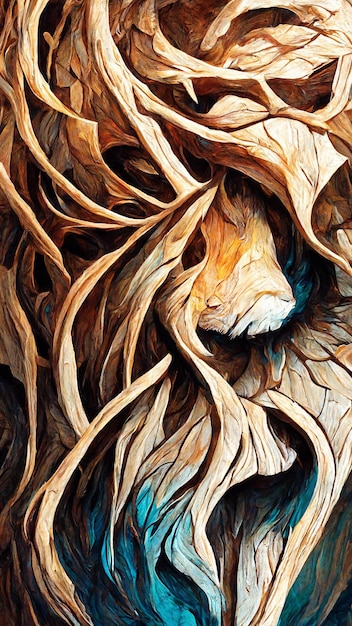 Beautiful Abstract lion wood painting