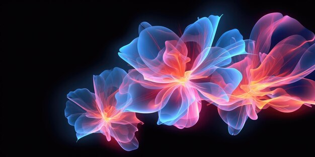 Beautiful abstract neon light transparent floral design background generative ai AIG32