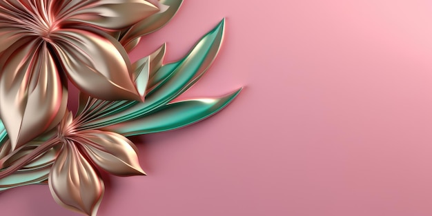 Beautiful abstract pink and green glossy metallic floral design background beautiful Generative AI AIG32