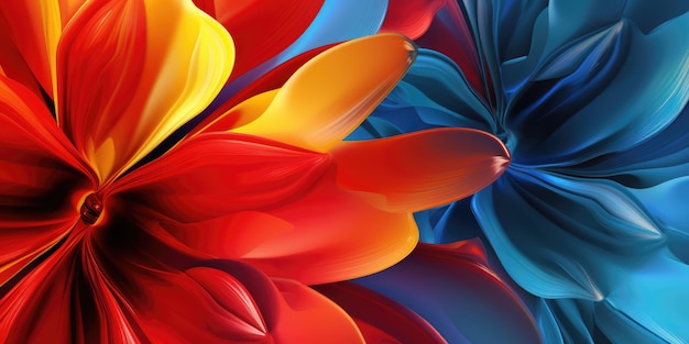 Beautiful abstract red yellow blue glossy metallic floral design background generative ai AIG32