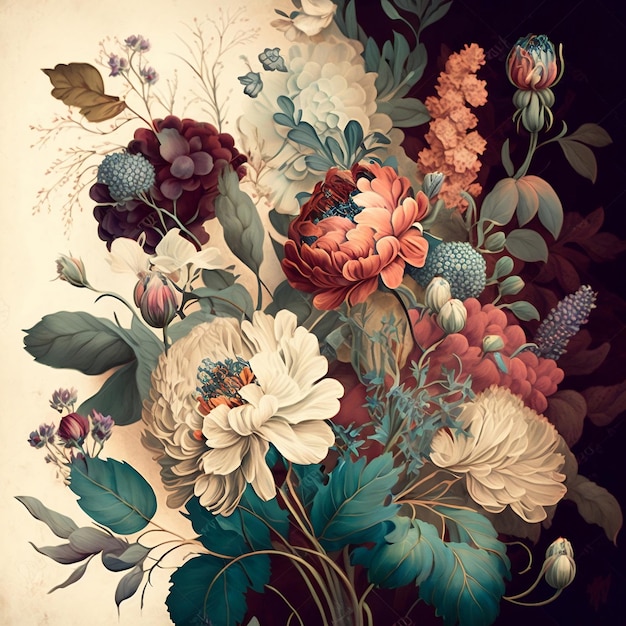 Beautiful abstract vintage flowers wallpaper design Generative Ai