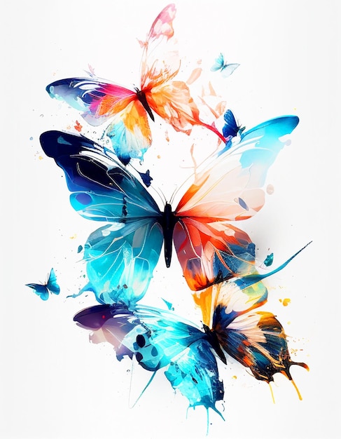 Beautiful abstraction from bright butterflies on a white background