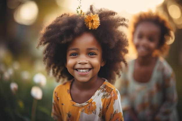 Beautiful and adorable afro american kids celebrating life defocused bokeh