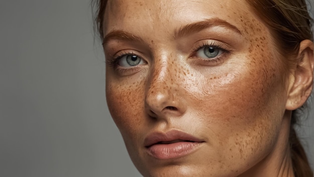 Beautiful adult woman face with freckles