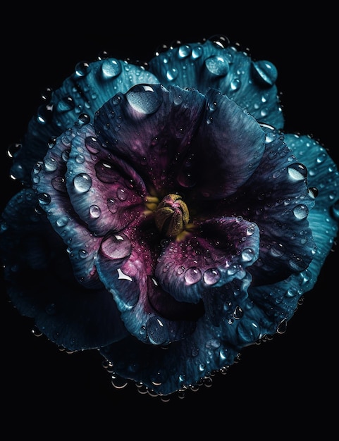 beautiful aesthetics image of colorful flowers with dew drops Generative AI