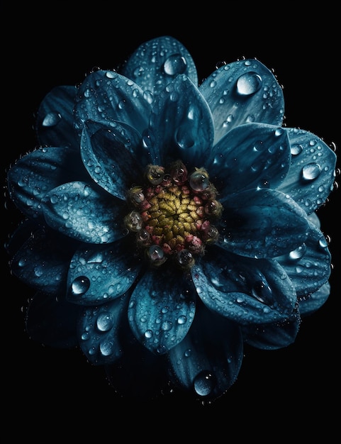 beautiful aesthetics image of colorful flowers with dew drops Generative AI