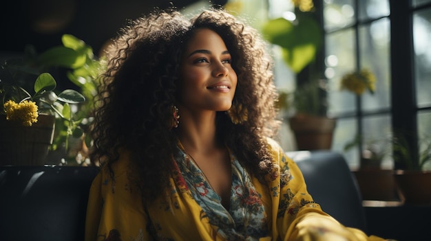 beautiful african american girl with curly hair and black hair is resting in a cup of coffee