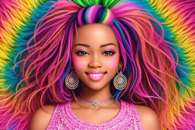 Beautiful African American girl with multicolored hair Generative AI