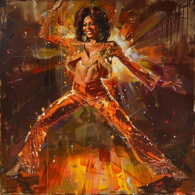 Beautiful African American woman dancing in a night club Oil painting