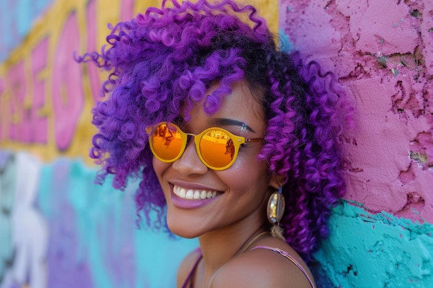 Beautiful African American woman smiling against a colorful background