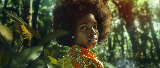 Beautiful african american woman with afro hairstyle and makeup