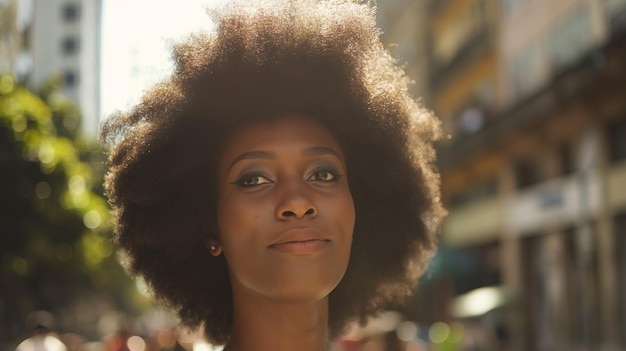 Beautiful african american woman with afro hairstyle posing in city