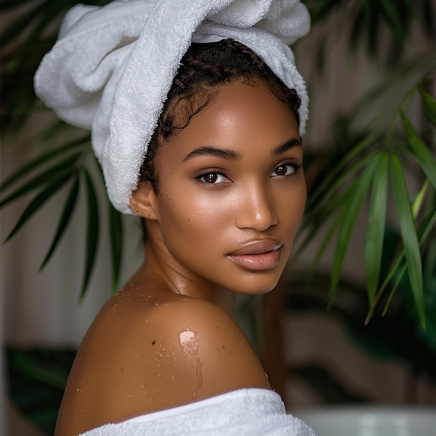 Beautiful African American young woman having a healthy deep bath in a bathtub