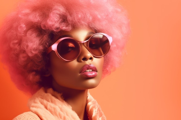 Beautiful african woman with trendy pink sunglasses