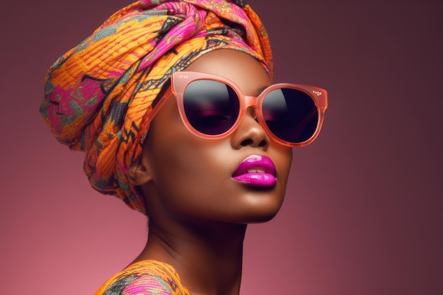 Beautiful african woman with trendy pink sunglasses