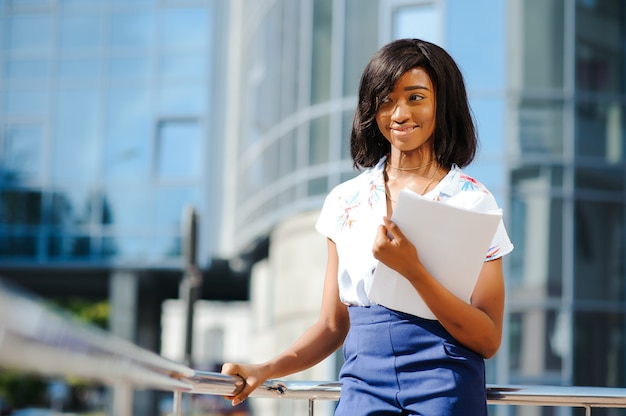 beautiful afro american businesswoman outdoor