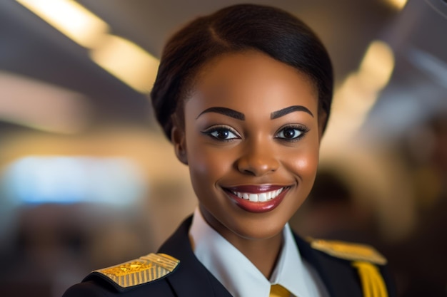 Photo beautiful afro american stewardess portrait photo in the world