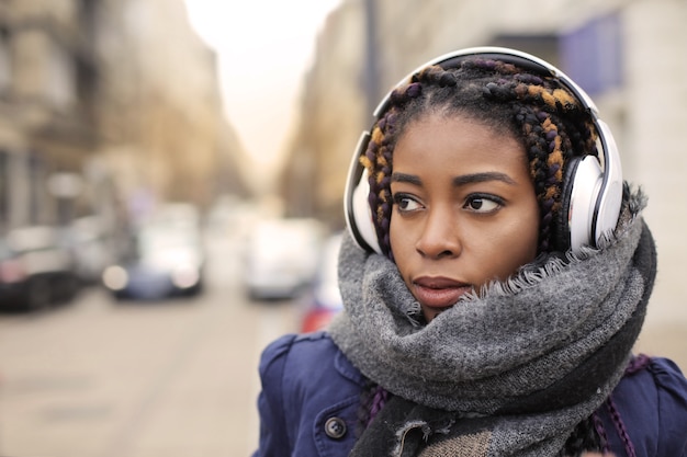 Beautiful Afro woman in winter