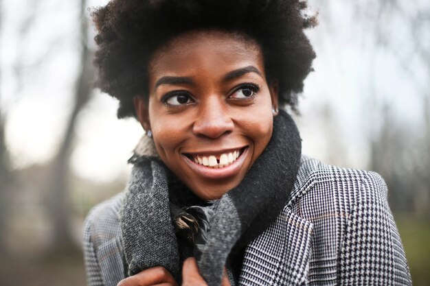 Beautiful Afro woman in winter