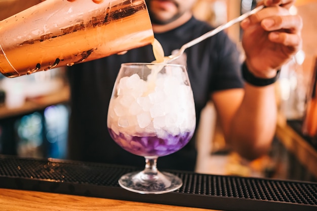 Beautiful alcoholic cocktails at a party, on the bar, vodka in glasses