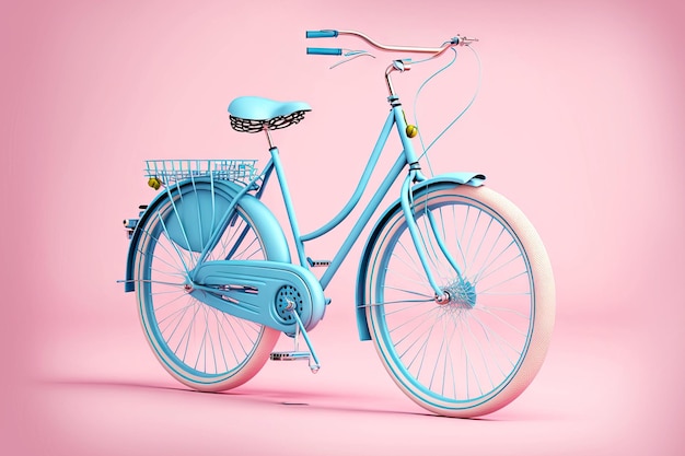 Beautiful allblue bike for bicycling on light pink background generative ai