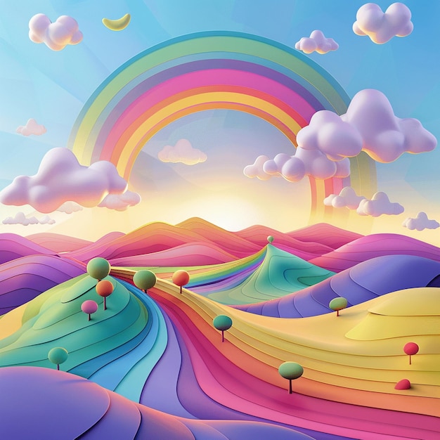 beautiful and amazing 3D vector rainbow scene