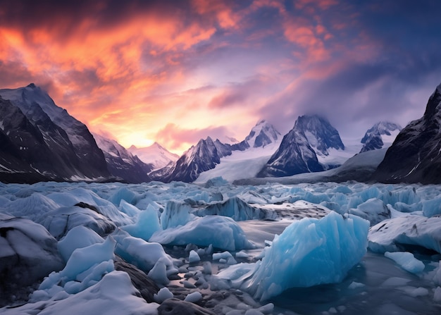 Beautiful Amazing Glacier landscape photo in Sunset wallpaper Image