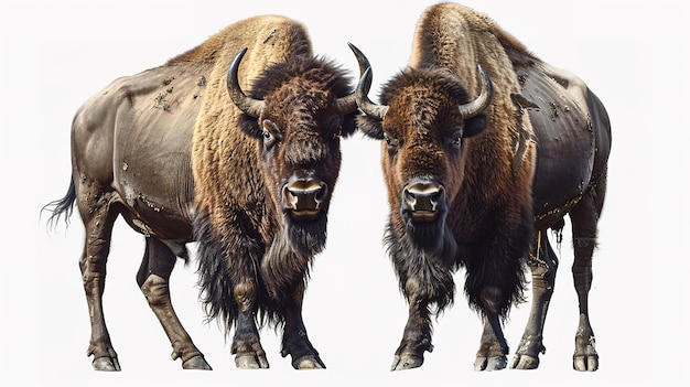 Beautiful American bisons on a white background