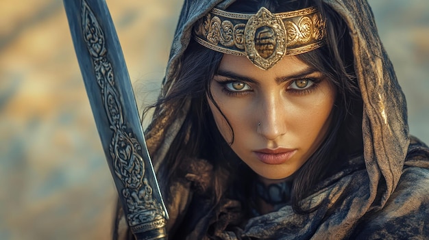 Beautiful ancient Arabian soldier army strong woman warrior background wallpaper AI generated image