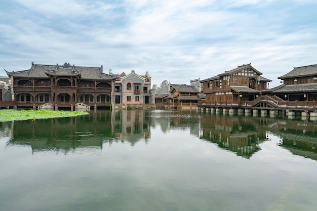 Photo the beautiful ancient town of lizhuang on the lake yibin city sichuan province china