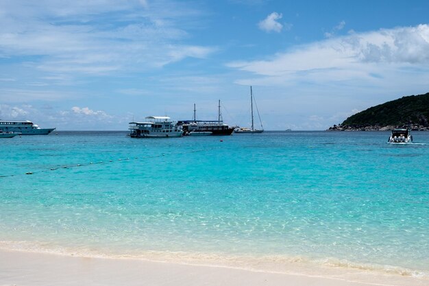 Beautiful Andaman tropical sea with blue sky and ship