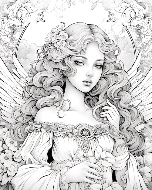 Beautiful Angel Adult Coloring Page from Era