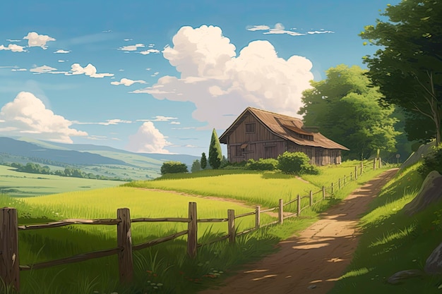 Beautiful anime background countryside day outside generat ai