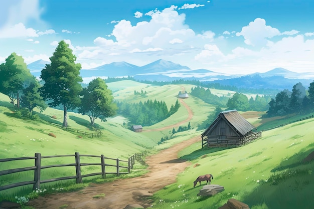 Beautiful anime background countryside day outside generat ai